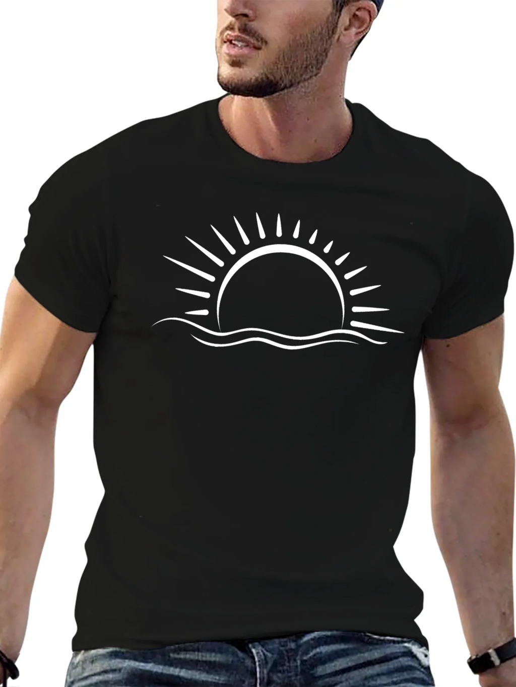 Sunset Wave Graphic Tee - Black Cotton Blend product image 6