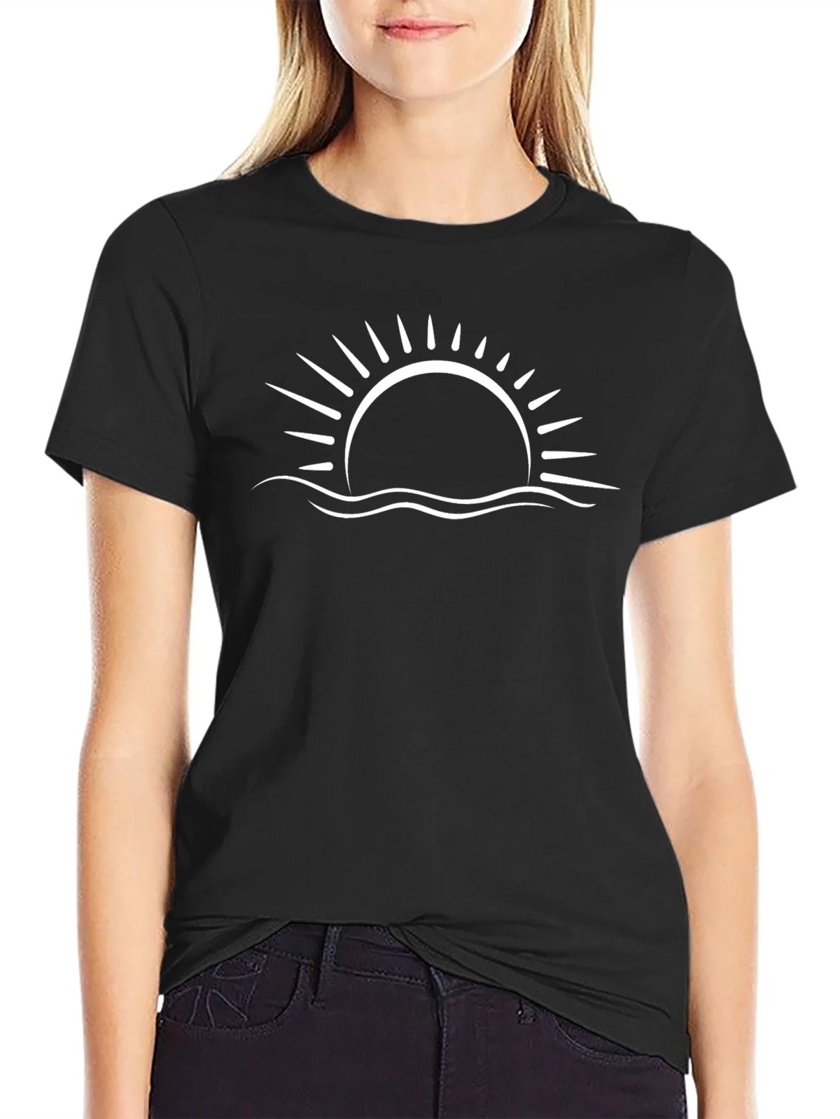 Sunset Wave Graphic Tee - Black Cotton Blend product image 2