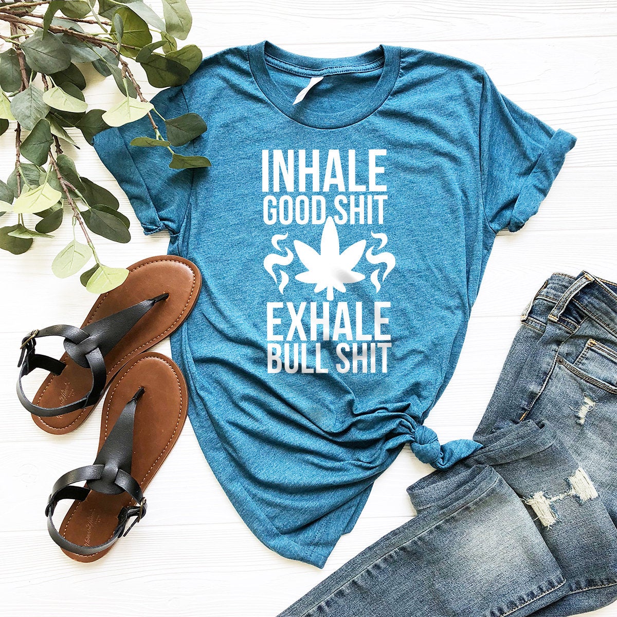Inhale Good Shit Exhale Bull Shirt, Weed Tee, Funny product image 5