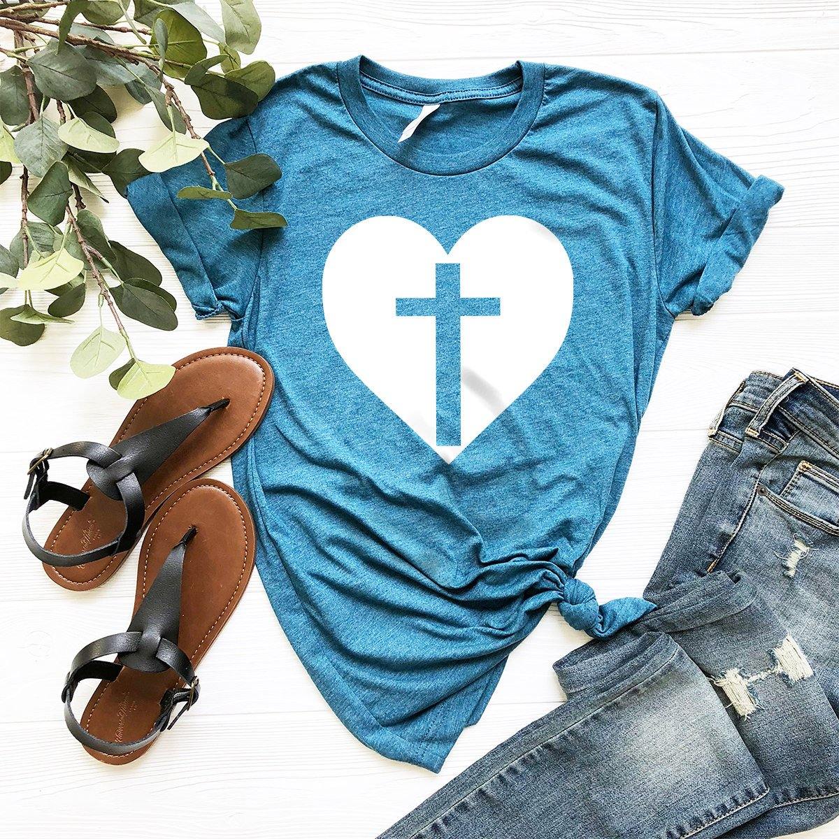 Cross In Heart T-Shirt, Jesus Lover Shirt, Christian product image 5