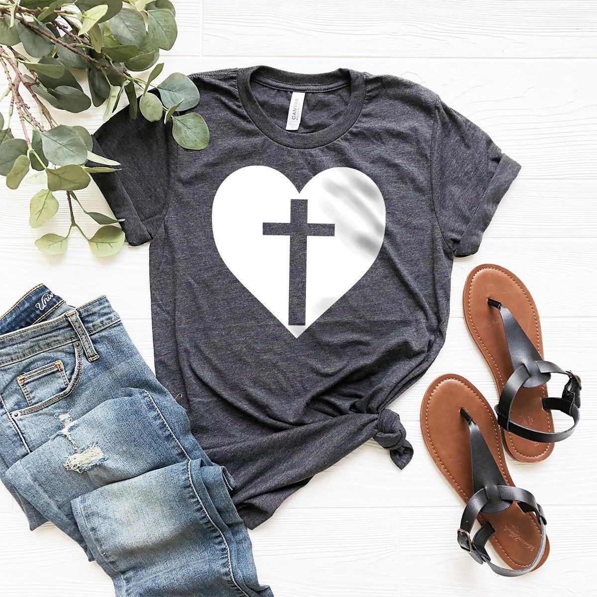 Cross In Heart T-Shirt, Jesus Lover Shirt, Christian product image 1