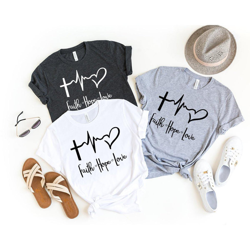 Faith Hope Love T-Shirt, Christian Heartbeat Tee, Jesus product image 3