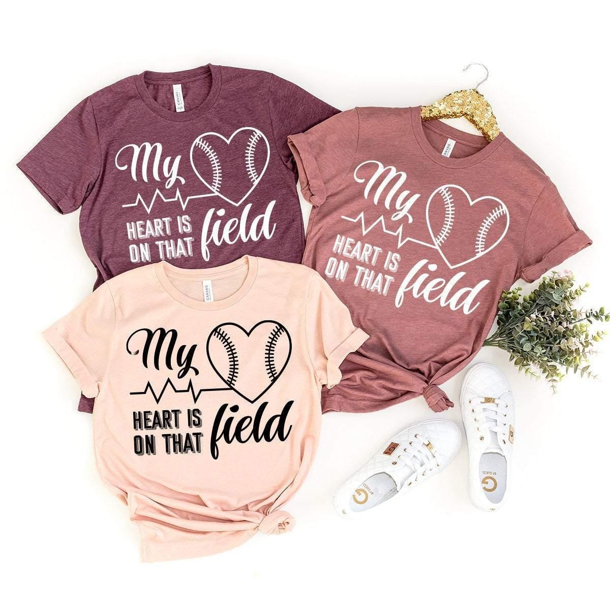 My Heart Is On That Field Baseball Shirt, T-Shirt, Mom product image 1