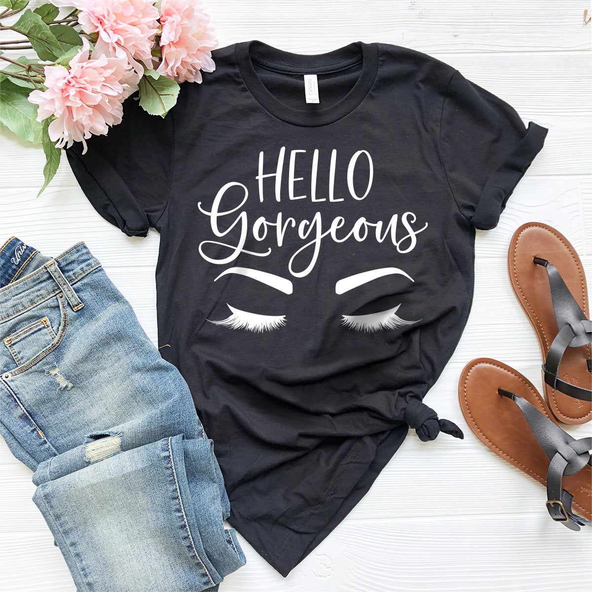 Hello Gorgeous Shirt, Eyelashes T-Shirt, Wifey Feminism T product image 3