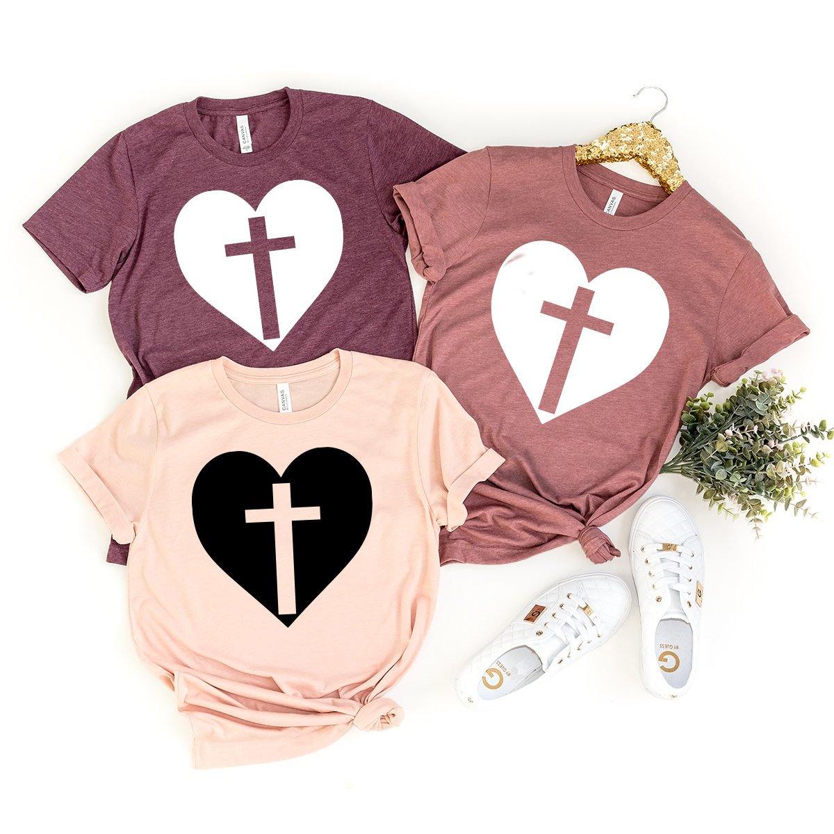 Cross In Heart T-Shirt, Jesus Lover Shirt, Christian product image 3