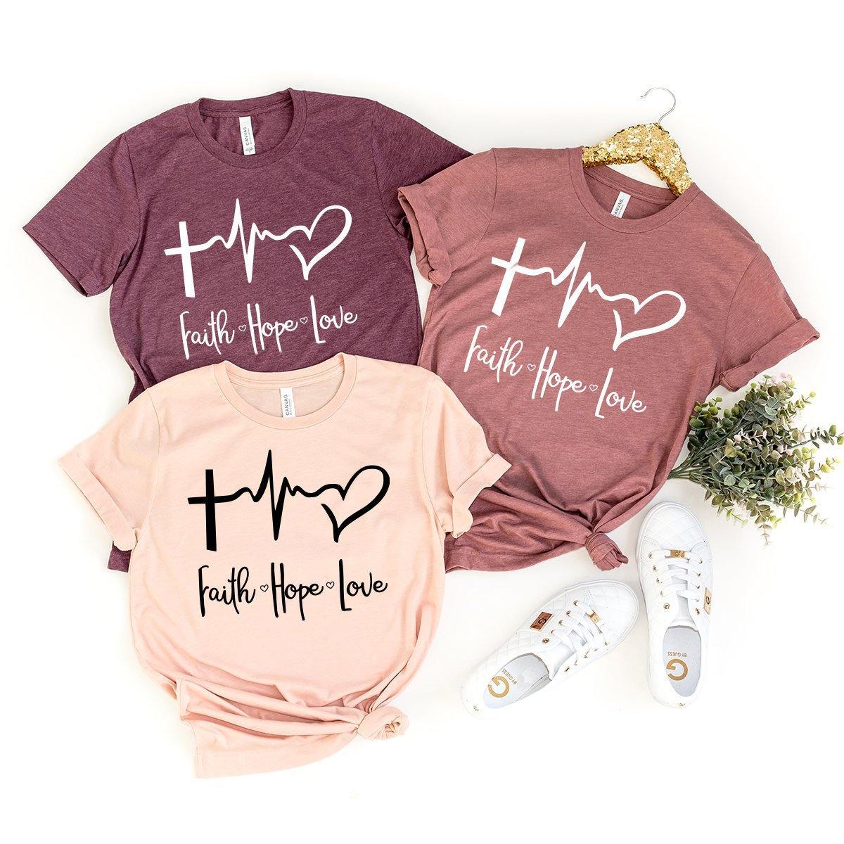 Faith Hope Love T-Shirt, Christian Heartbeat Tee, Jesus product image 1