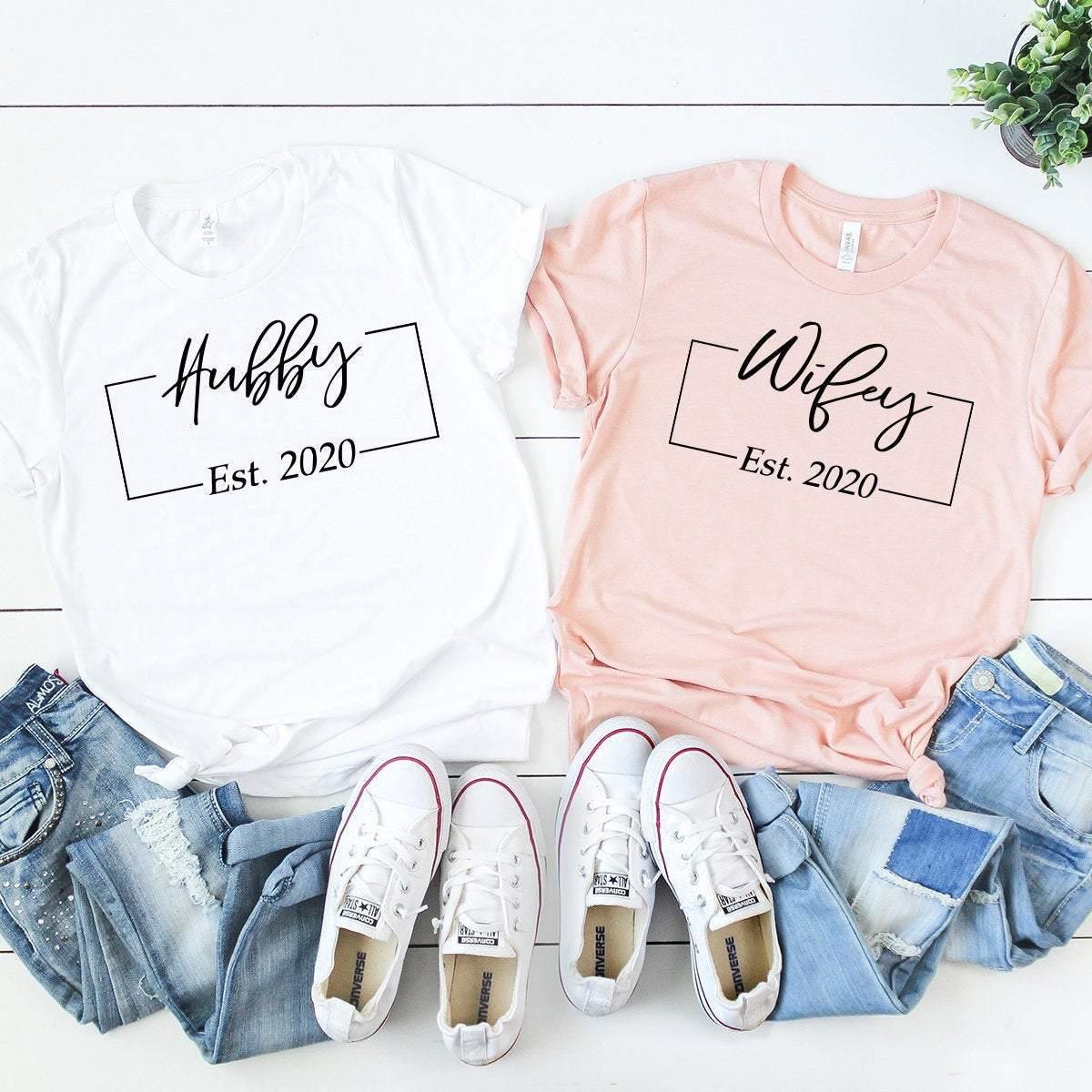Hubby Wifey Shirts,Honeymoon T-Shirt, Matching Couple product image 1