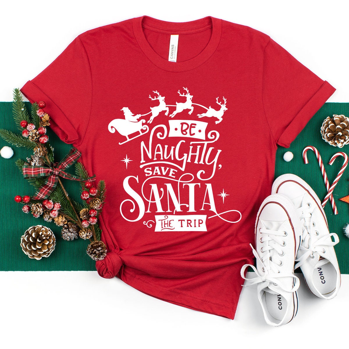 Xmas Shirt, Christmas 2023 Be Naughty Save Santa The Trip product image 2