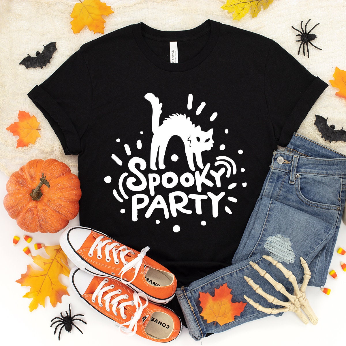 Spooky Shirt, Halloween Cat Fall Tshirt, Gift, Party product image 1