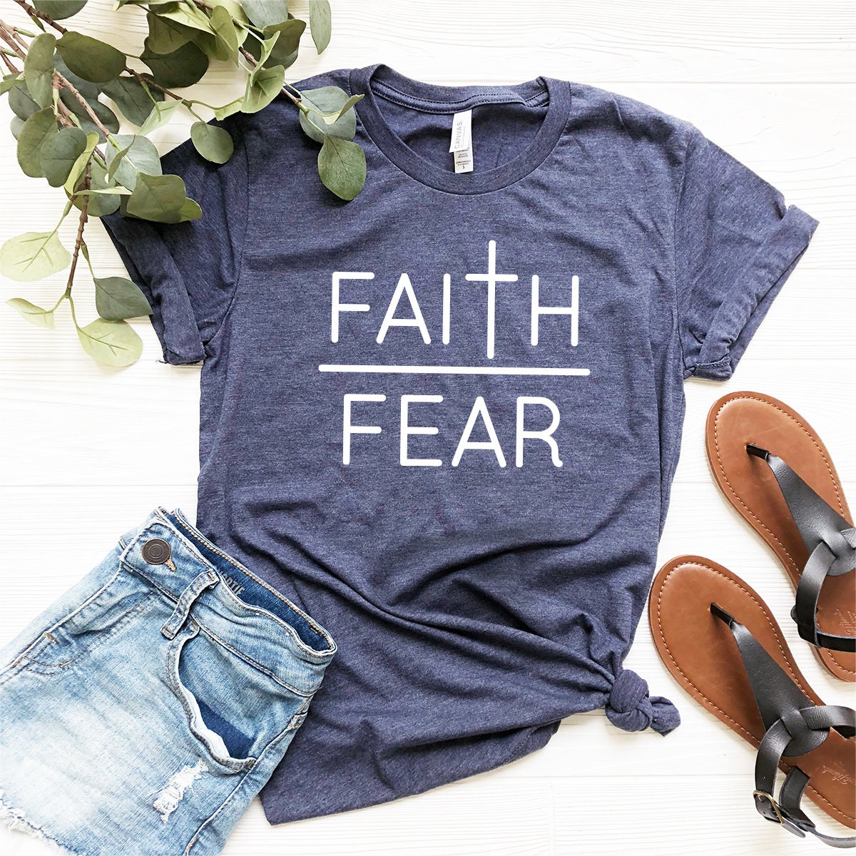Faith Over Fear T-Shirt, Christian Shirt, Vertical Cross product image 3