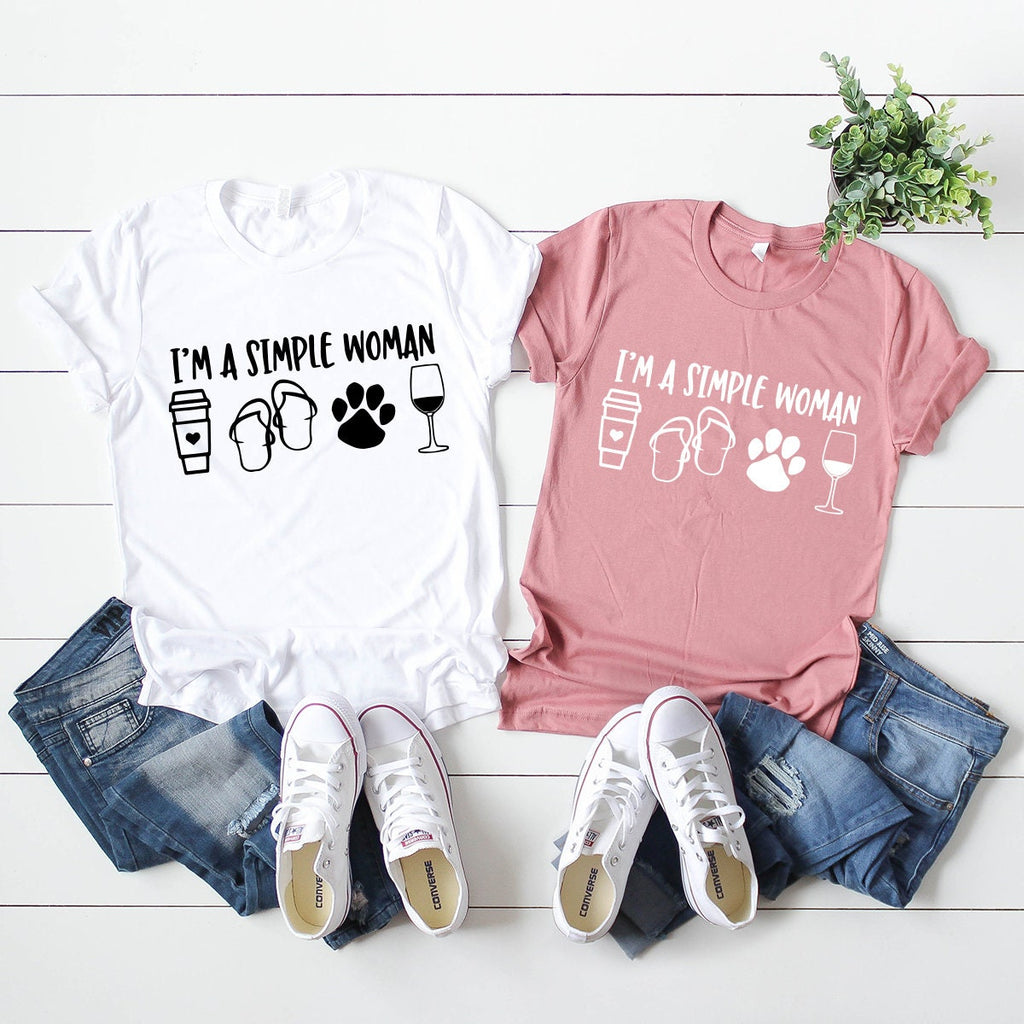 I Am A Simple Woman Shirt, Coffee Dog Wine Girl Gift For product image 4