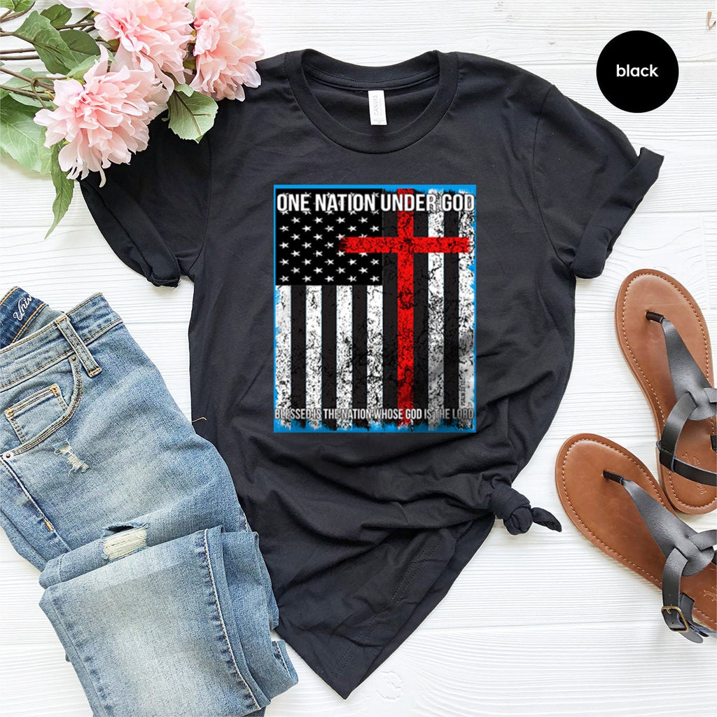 Proud American Shirt, Flag With Cross One Nation Under God product image 2