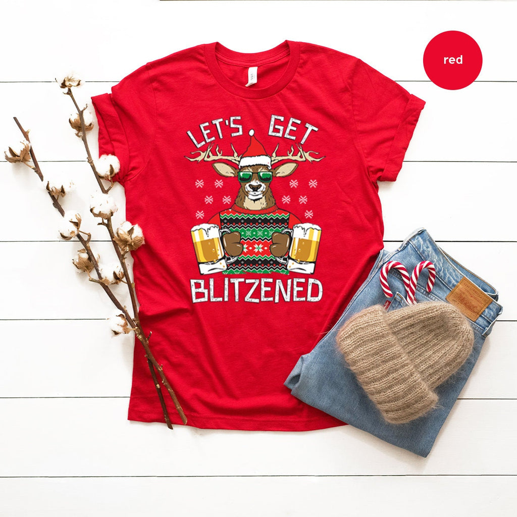 Funny Christmas Shirt, Blitzen Reindeer Beer Tee, Drinking product image 2