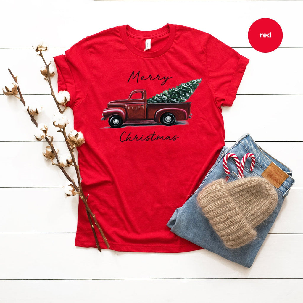Merry Christmas Shirt, New Year Truck With Tree T-Shirt product image 3