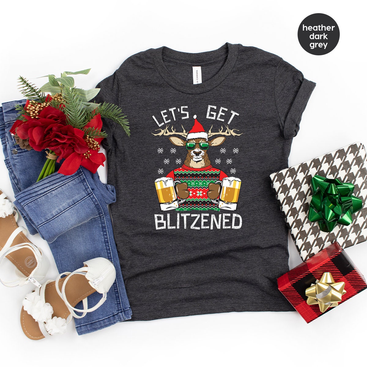Funny Christmas Shirt, Blitzen Reindeer Beer Tee, Drinking product image 4