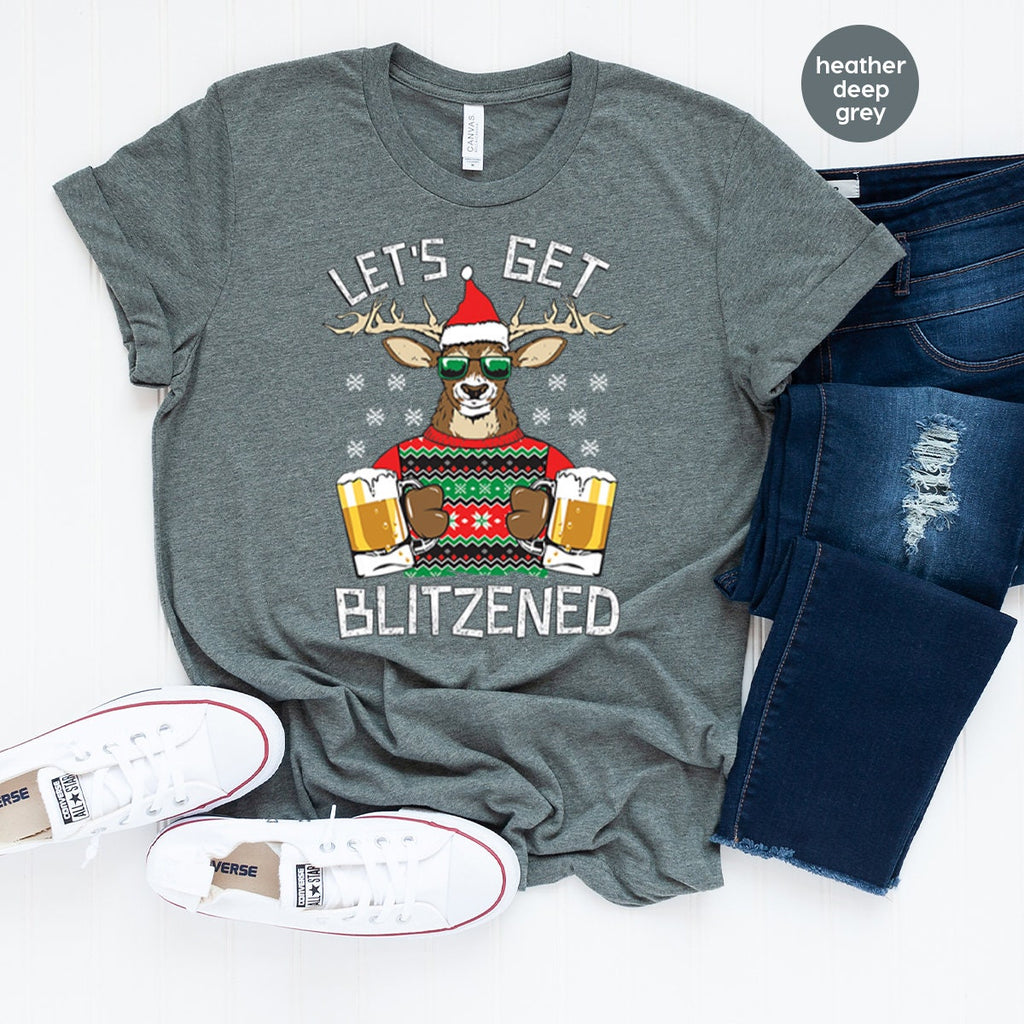 Funny Christmas Shirt, Blitzen Reindeer Beer Tee, Drinking product image 5