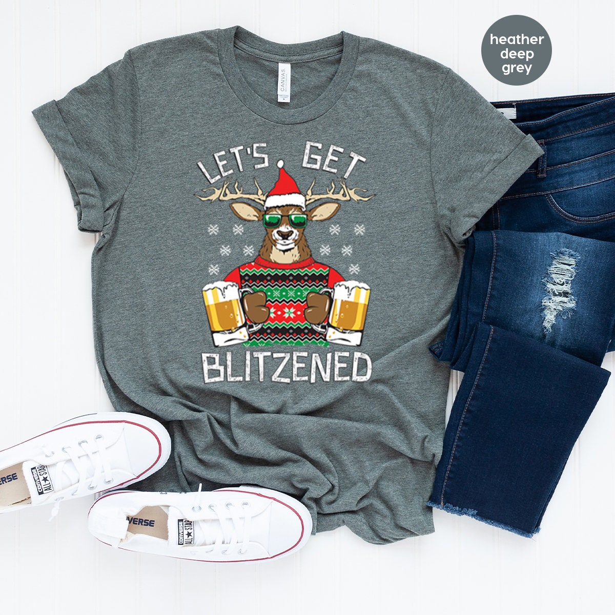 Funny Christmas Shirt, Blitzen Reindeer Beer Tee, Drinking product image 5