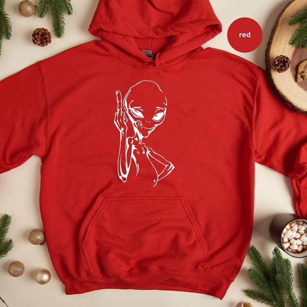 Middle Finger With Alien Hoodie, Ufo Funny Space T Shirt product image 4