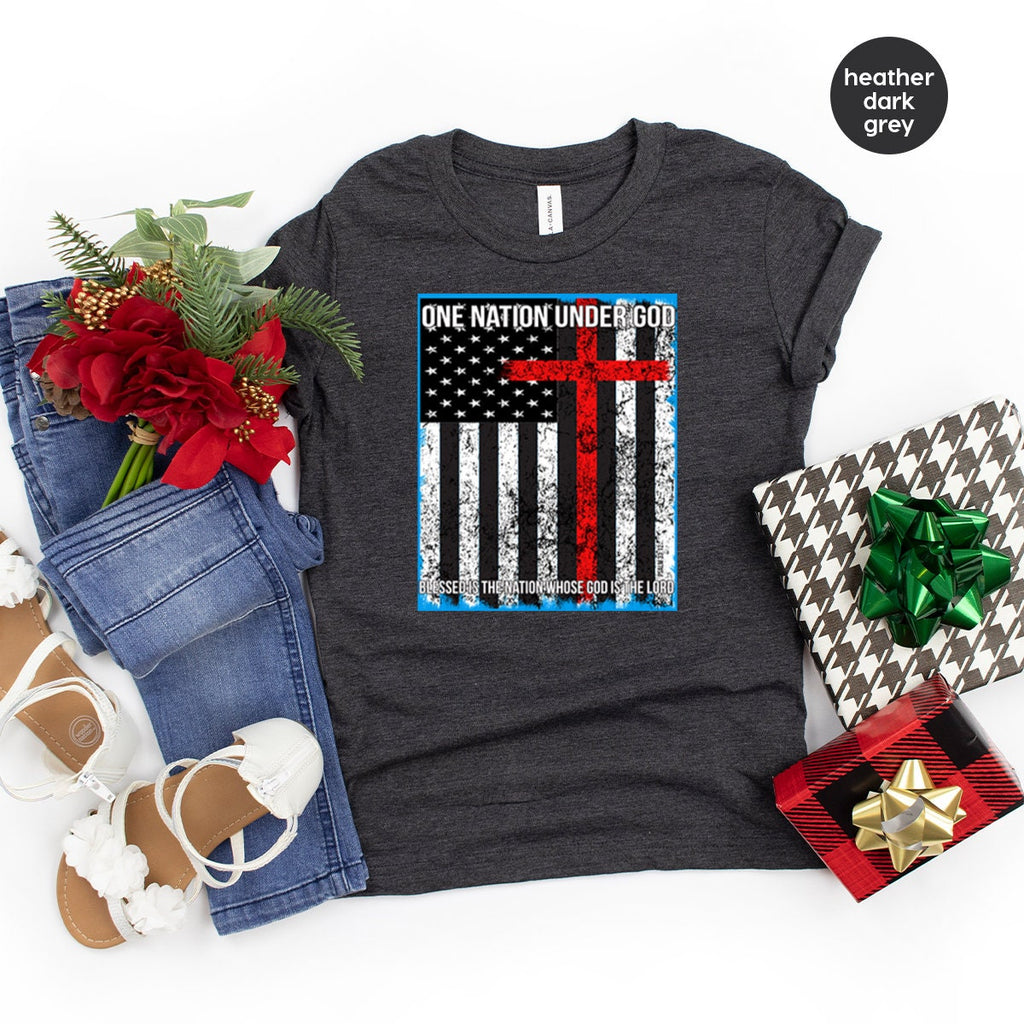 Proud American Shirt, Flag With Cross One Nation Under God product image 4