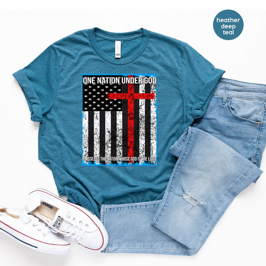 Proud American Shirt, Flag With Cross One Nation Under God product image 5