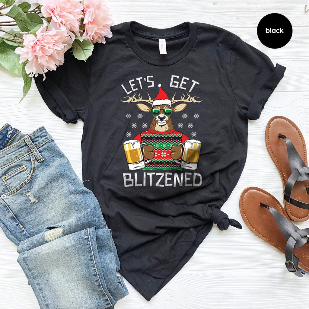 Funny Christmas Shirt, Blitzen Reindeer Beer Tee, Drinking product image 1