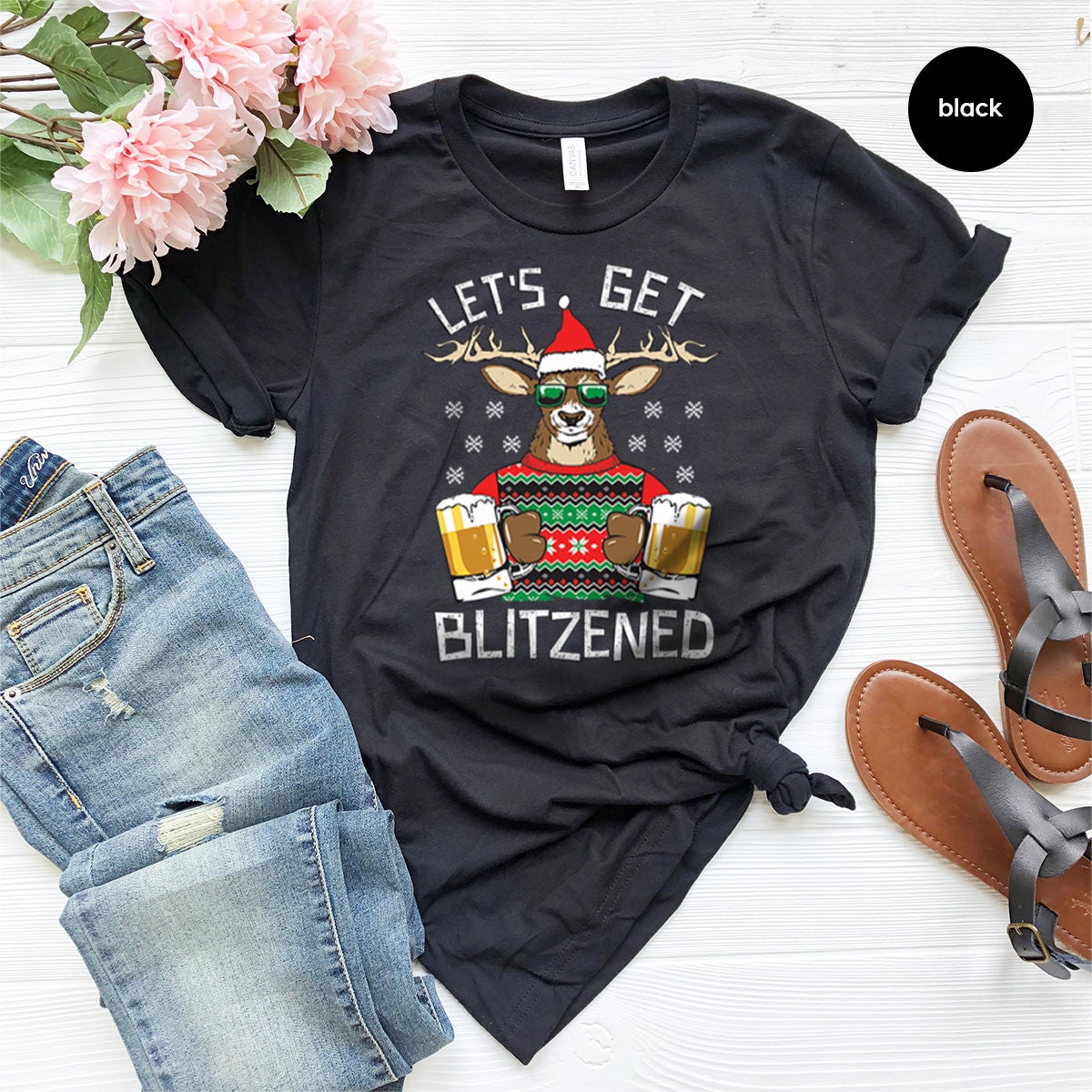 Funny Christmas Shirt, Blitzen Reindeer Beer Tee, Drinking product image 1