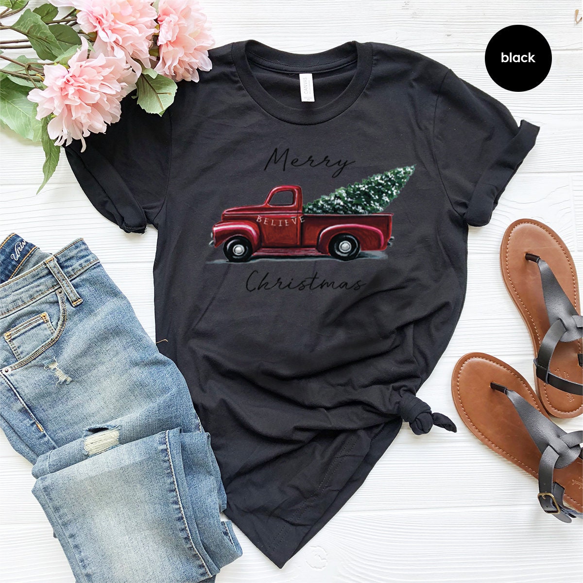 Merry Christmas Shirt, New Year Truck With Tree T-Shirt product image 4