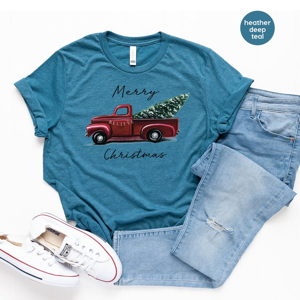Merry Christmas Shirt, New Year Truck With Tree T-Shirt product image 5