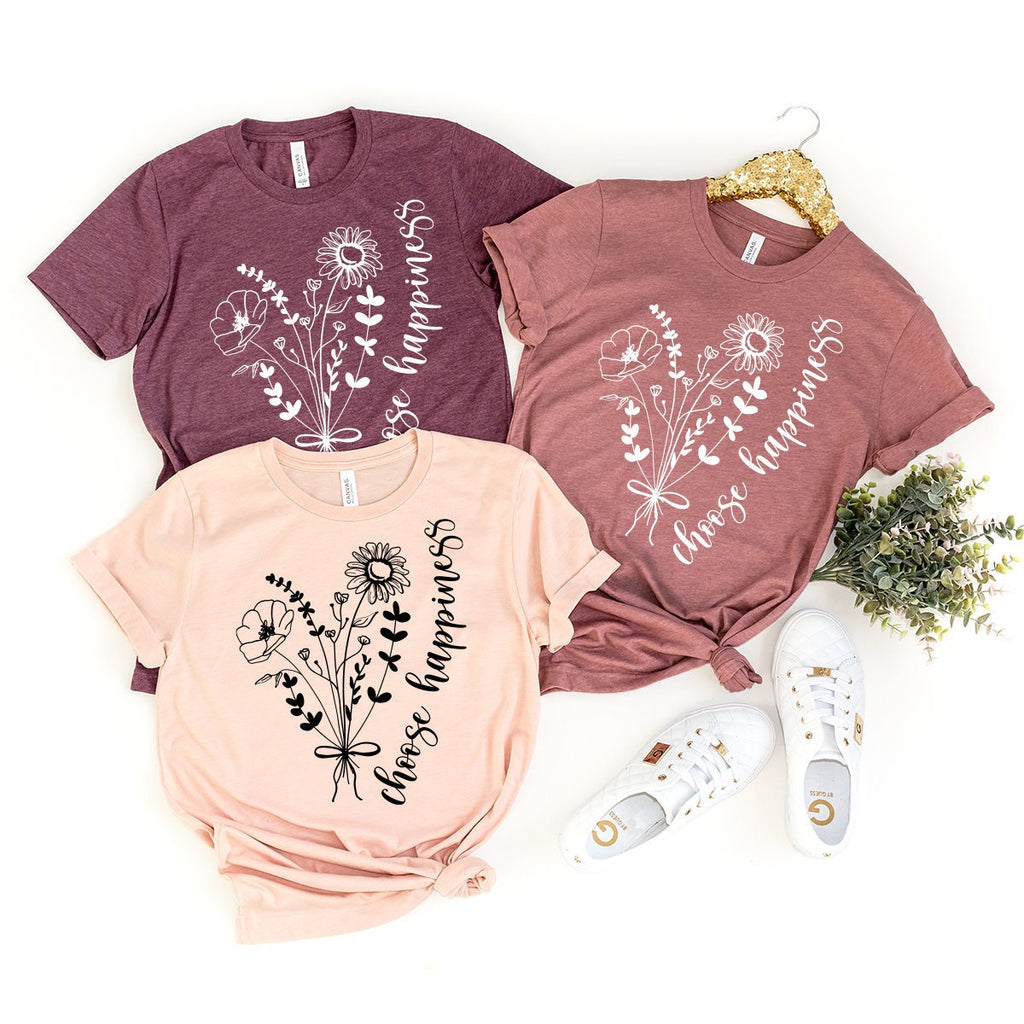 Choose Happiness T-Shirt, Flower Girls Shirt, Wildflower product image 1