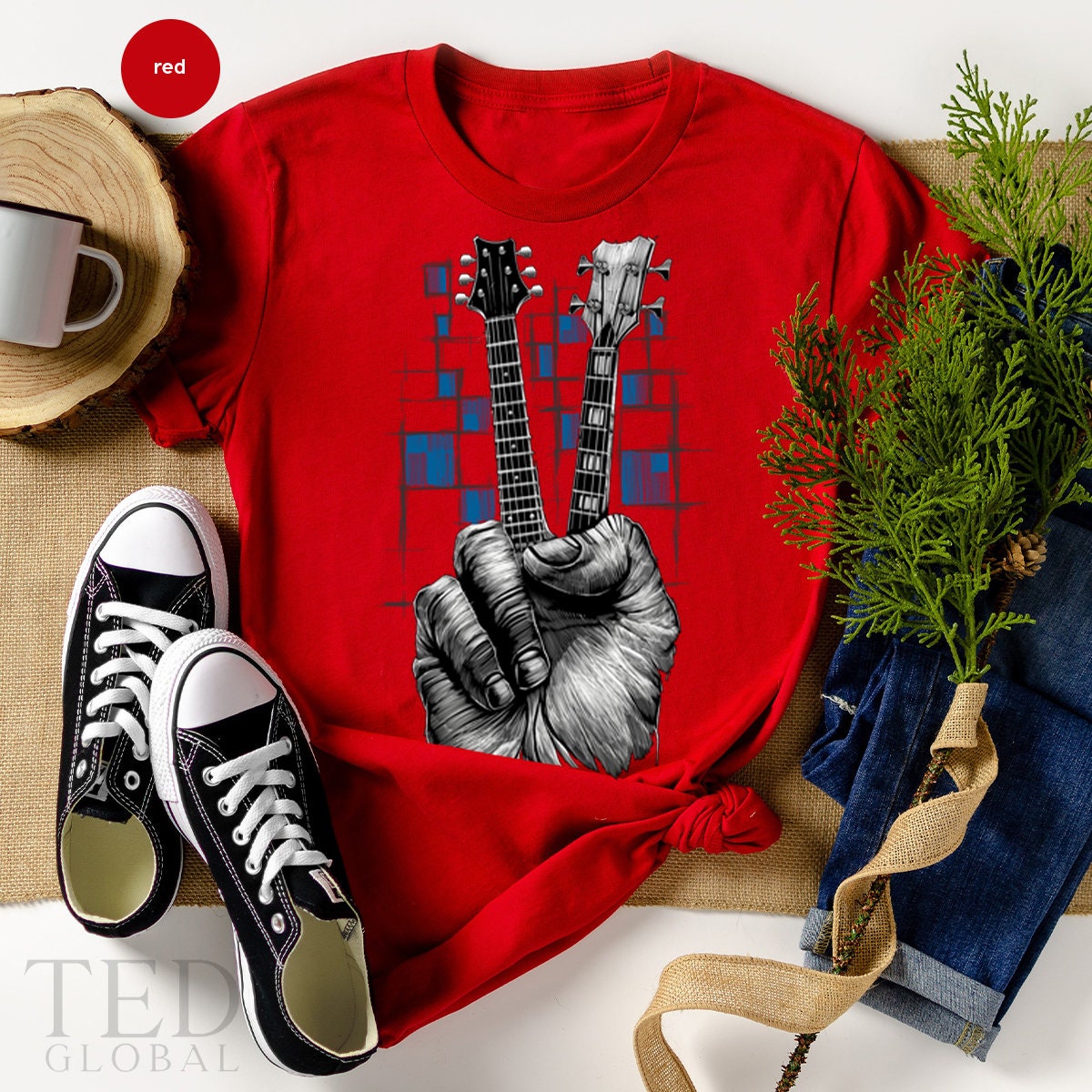 Band T Shirt, Guitarists Peace Sign Hand Guitar T Musicians product image 5