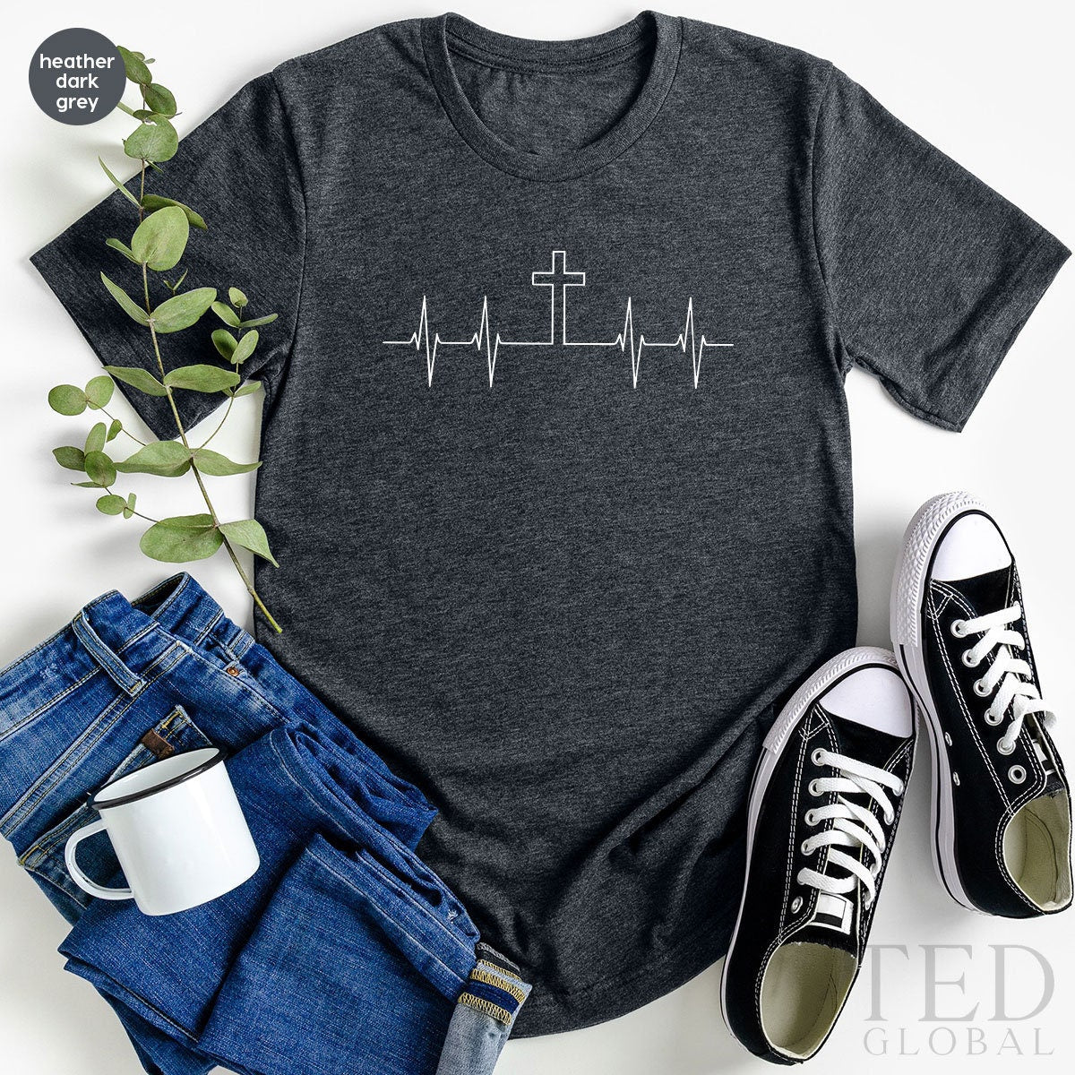 Vertical Cross Shirt, Heartbeat Religious T Christian product image 2