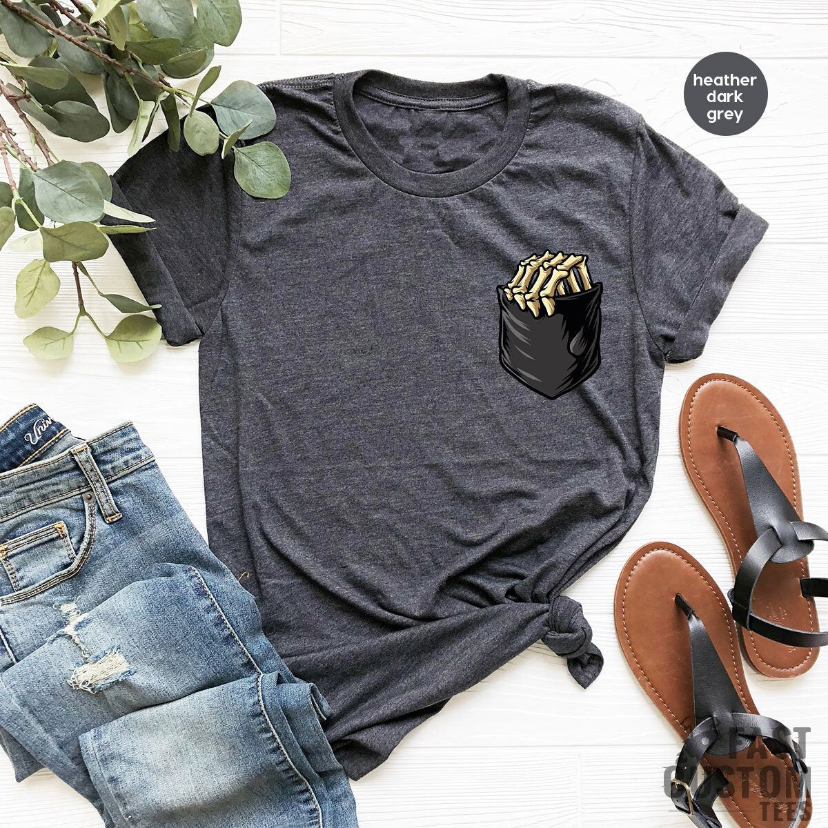 Skeleton Hand Shirt, Funny Pocket Print T Fall TShirt product image 1