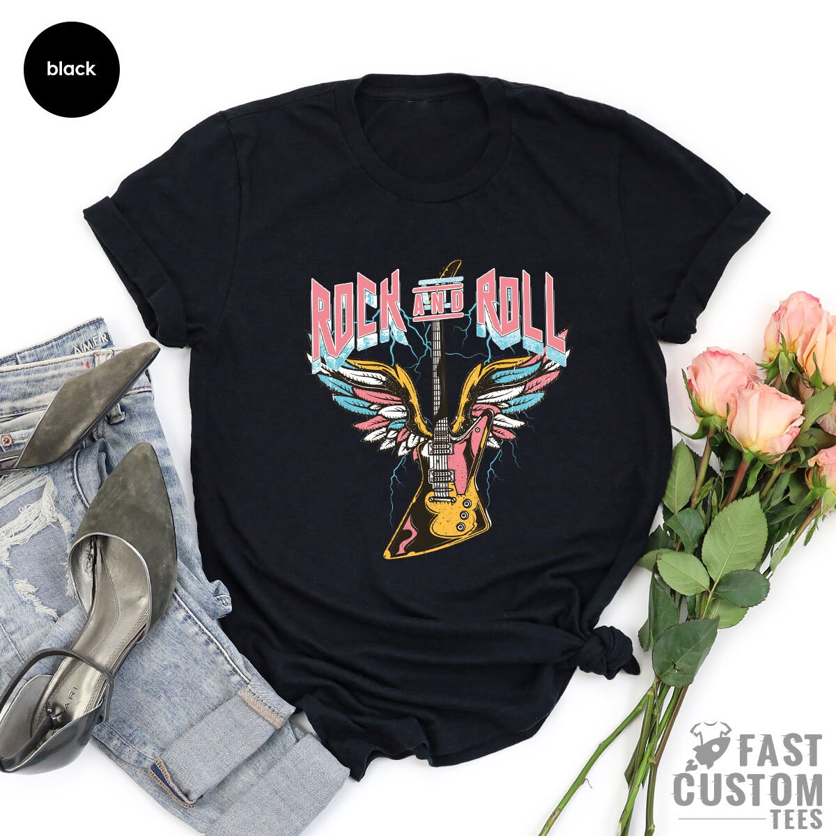 Rock And Roll Shirt, Vintage Guitar T-Shirt, Music Lover product image 3
