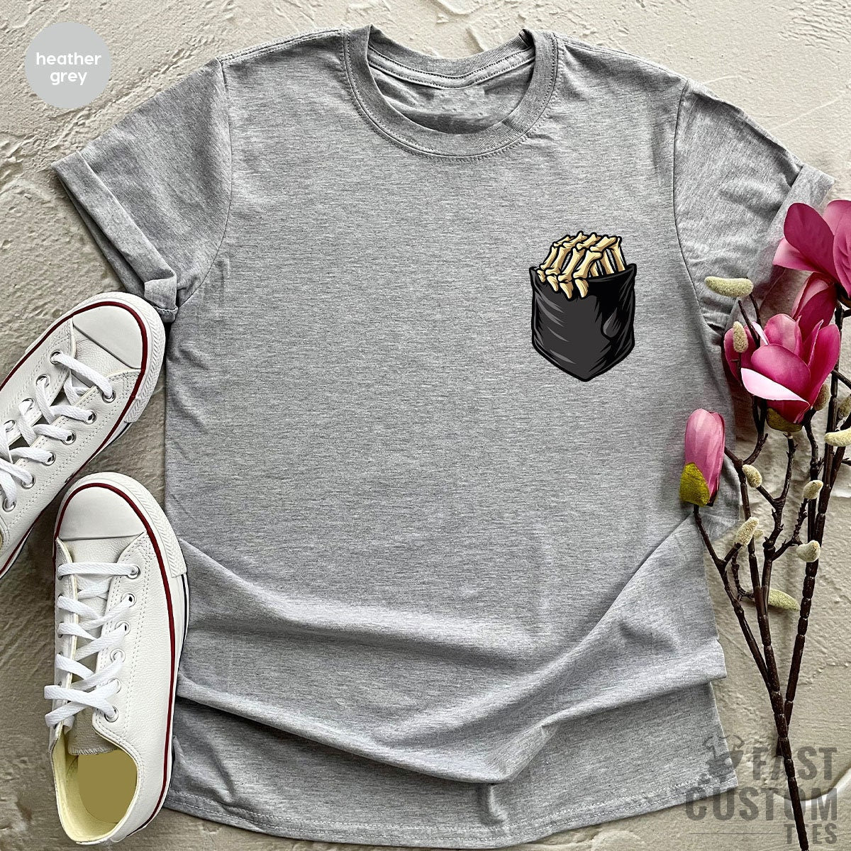 Skeleton Hand Shirt, Funny Pocket Print T Fall TShirt product image 3