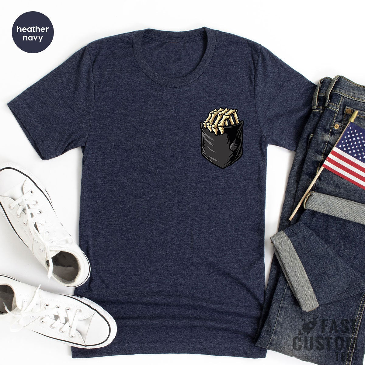 Skeleton Hand Shirt, Funny Pocket Print T Fall TShirt product image 5