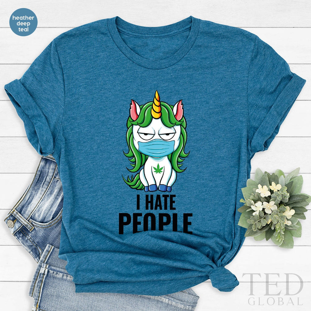 Masked Unicorn Shirt, I Hate People T Cannabis Smoker T product image 3