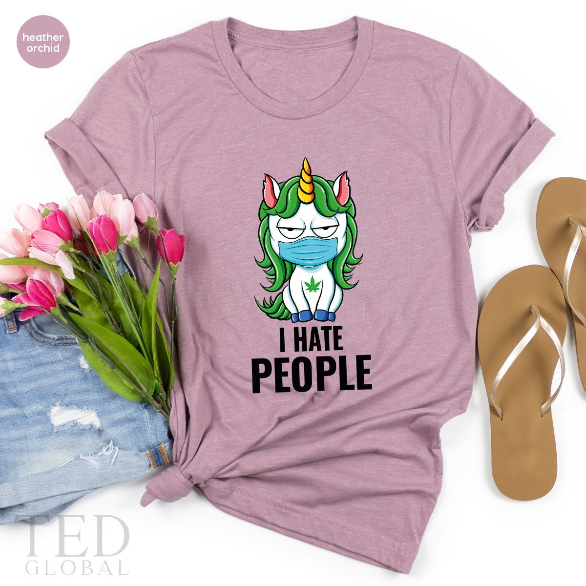 Masked Unicorn Shirt, I Hate People T Cannabis Smoker T product image 1