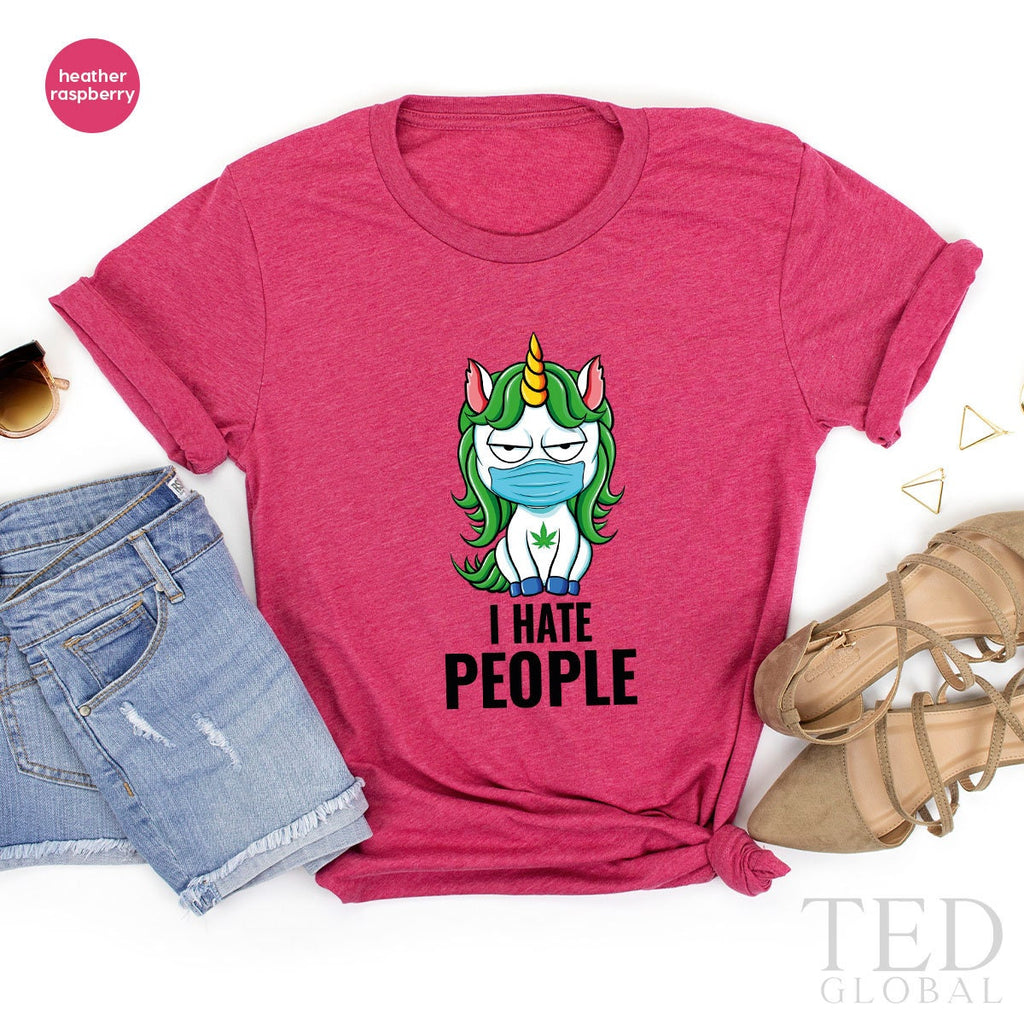 Masked Unicorn Shirt, I Hate People T Cannabis Smoker T product image 2