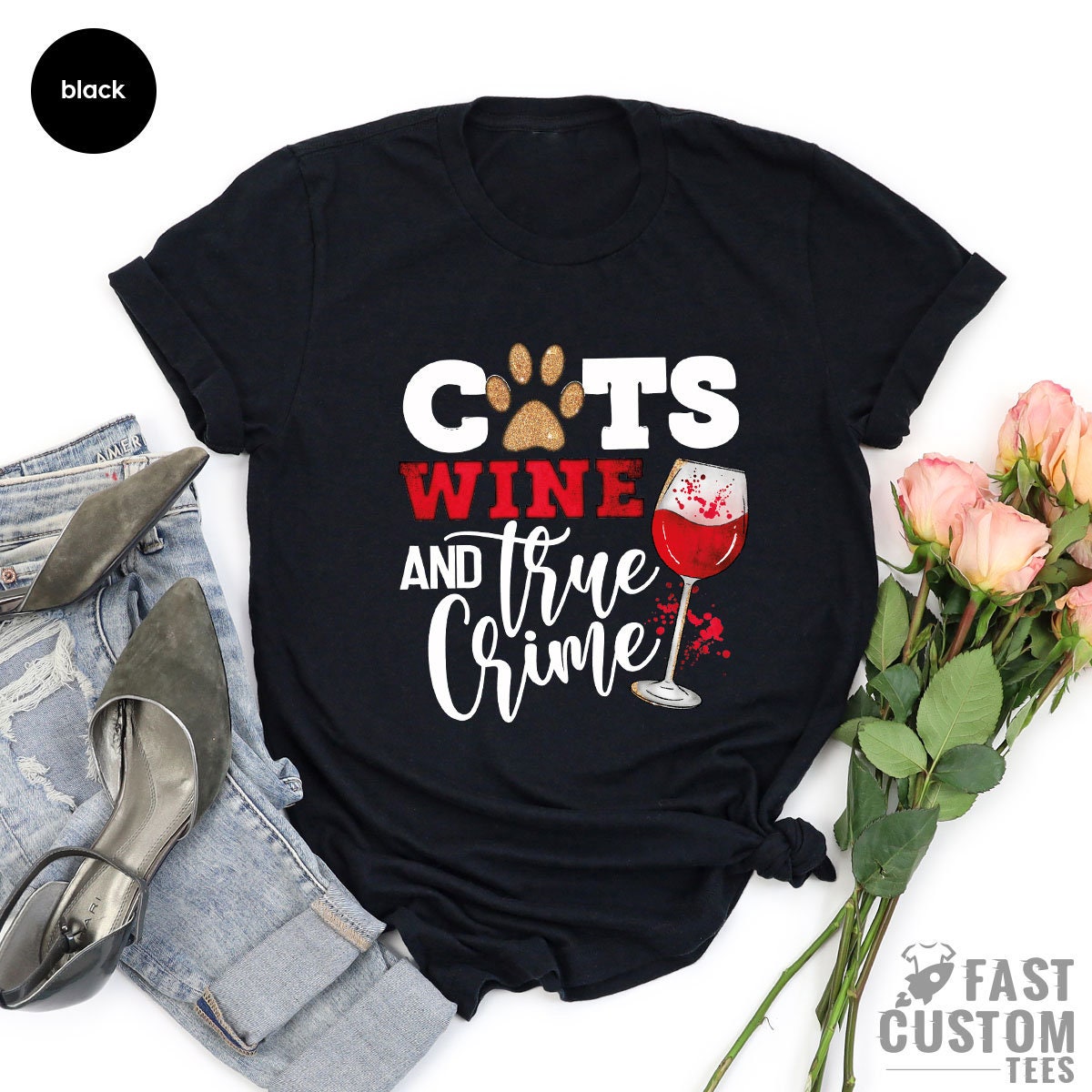 Cats Wine And True Crime Shirt, Funny Cat Lover Owner product image 4