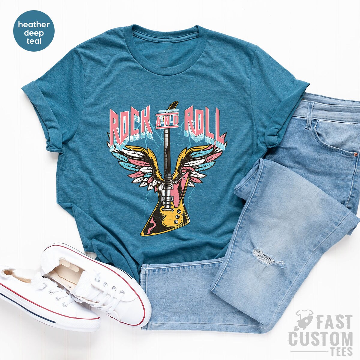 Rock And Roll Shirt, Vintage Guitar T-Shirt, Music Lover product image 5