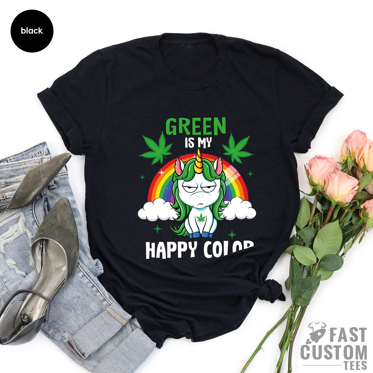 Weed Shirt, Cannabis Green Is My Happy Color Marijuana product image 3