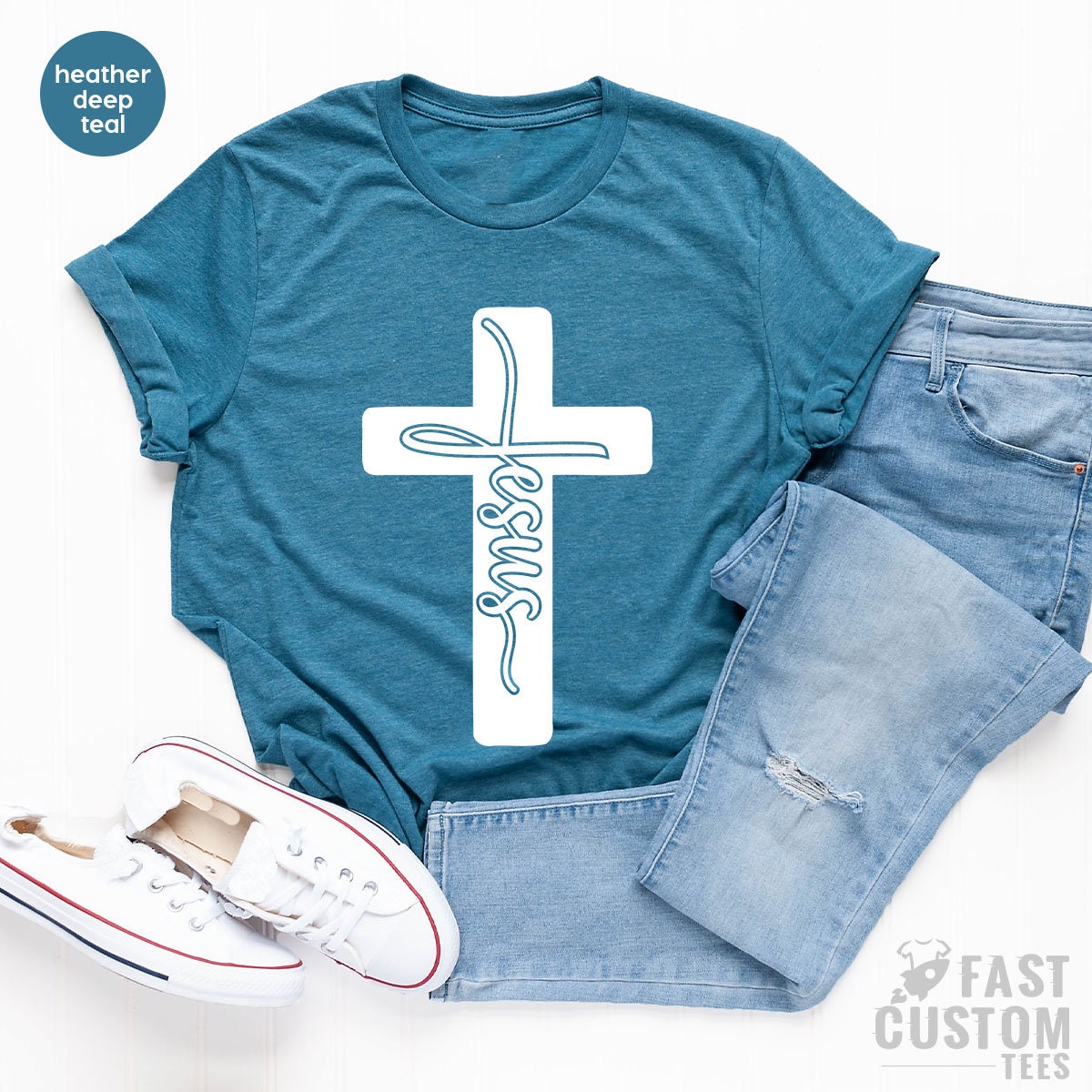 Jesus Shirt, Christian Sign Cross T-Shirt, Blessed product image 4