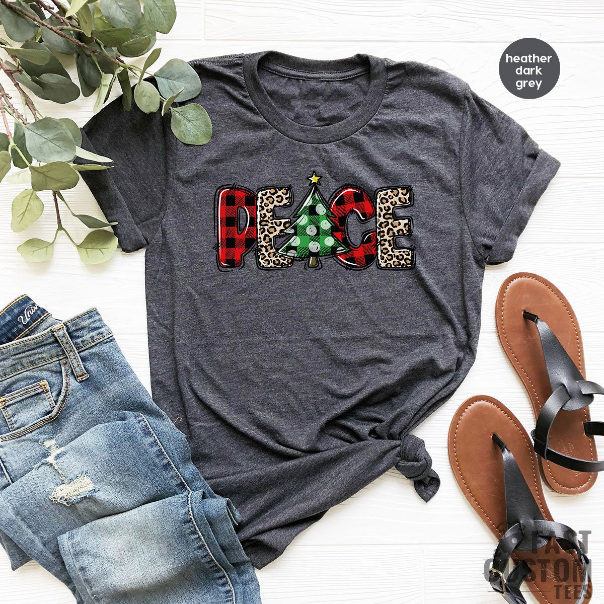 Merry Peace Shirt, Women Christmas Tree T-shirt, Family Tee product image 5