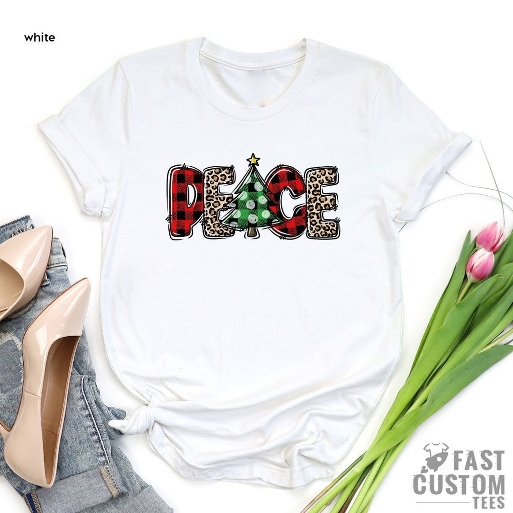 Merry Peace Shirt, Women Christmas Tree T-shirt, Family Tee product image 2
