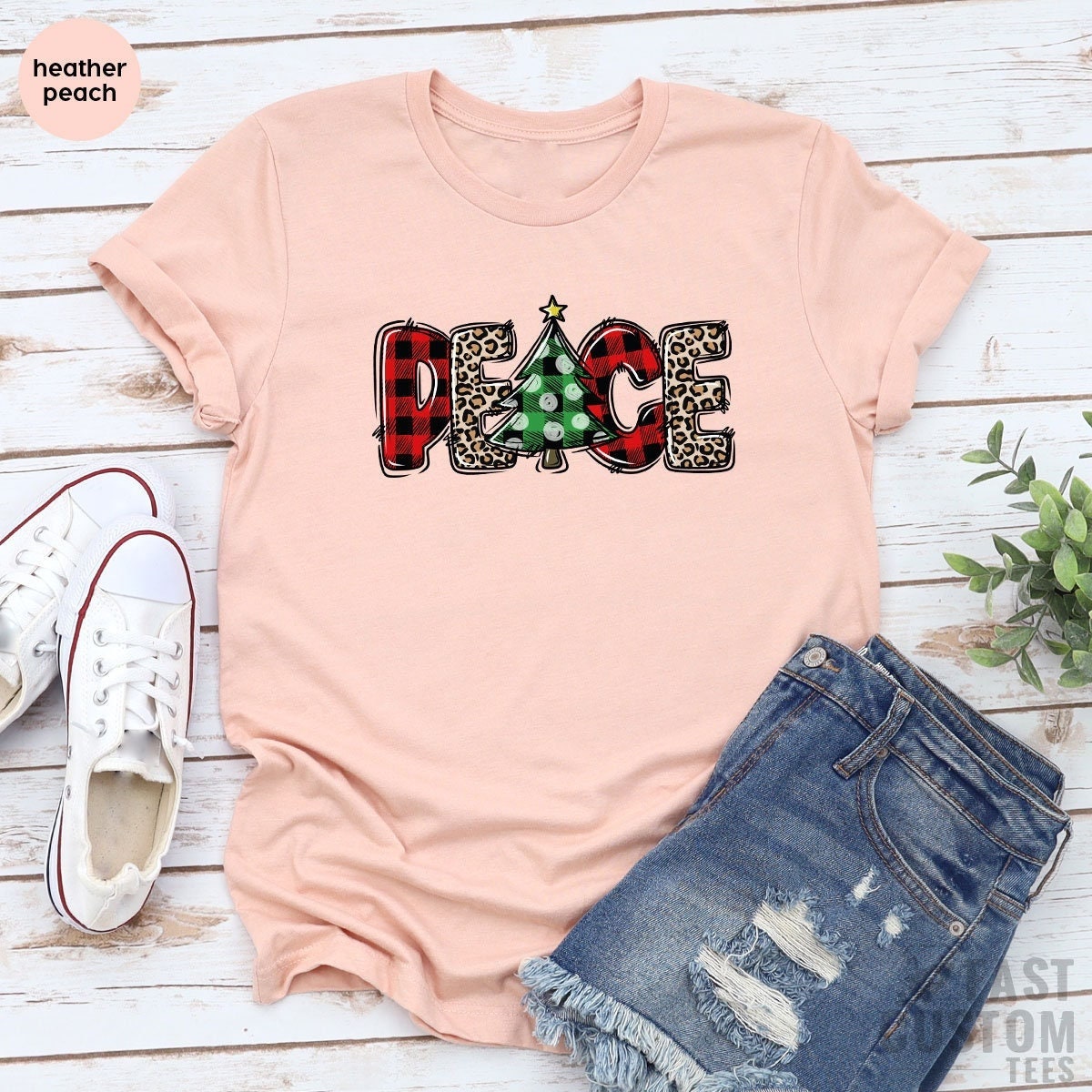 Merry Peace Shirt, Women Christmas Tree T-shirt, Family Tee product image 1