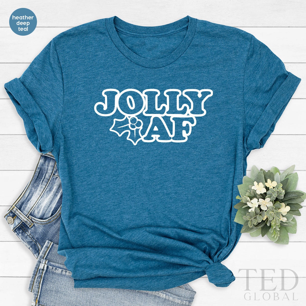 Jolly AF Funny Christmas T-Shirt, Women T Shirt, Family product image 4