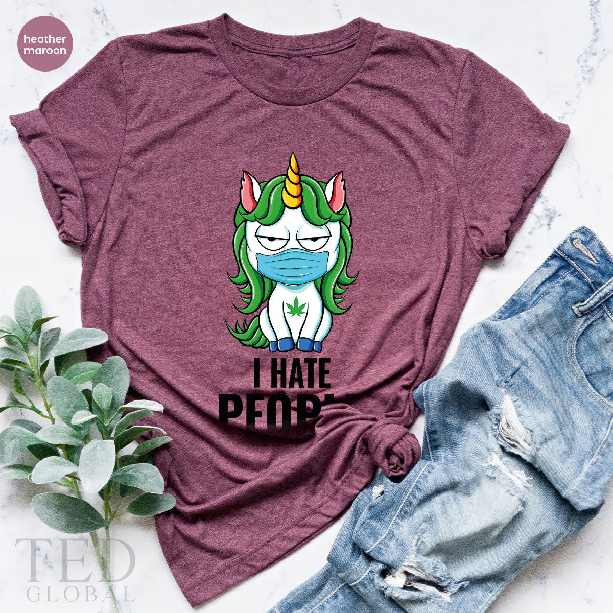 Masked Unicorn Shirt, I Hate People T Cannabis Smoker T product image 4