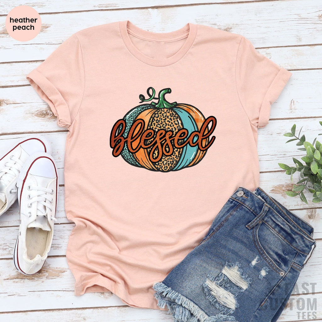 Thanksgiving Shirt, Blessed Gift, Tee for Women, Pumpkin product image 3