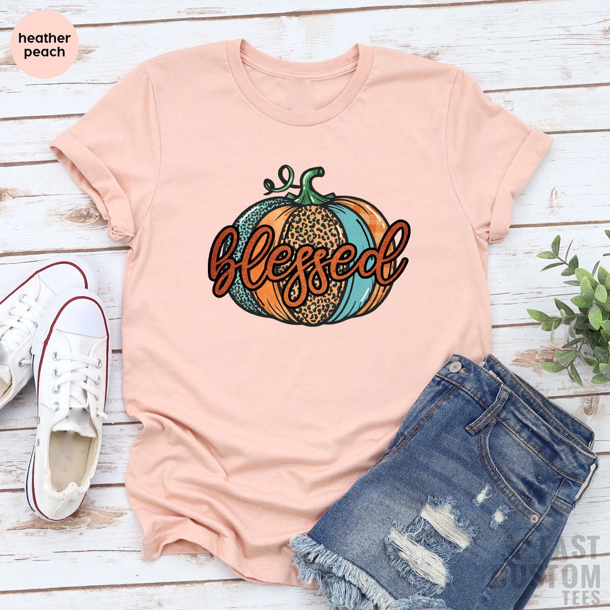 Thanksgiving Shirt, Blessed Gift, Tee for Women, Pumpkin product image 3
