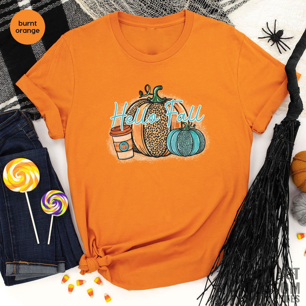 Hello Fall Shirt, Women Pumpkin Tee, Cute Autumn product image 3